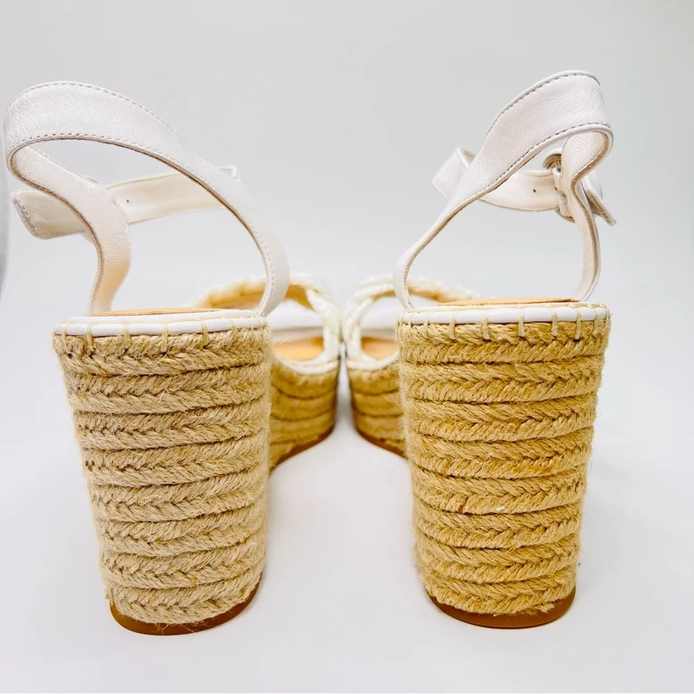 Veronica Beard Reema White Braided Ankle Strap Wedge Platform Espadrille Sandal